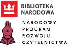 Baner przedstawia logo Biblioteki Narodowej na czerwonym tle korona i pod nią książka  i Narodowego Programu Rozwoju Czytelnictwa zarys przodu lokomotywy