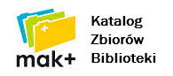 Baner przedstawia logo katalogu zbiorów biblioteki z trzema fiszkami w niebieskim, zielonym i żółtym kolorze i napisem mak+